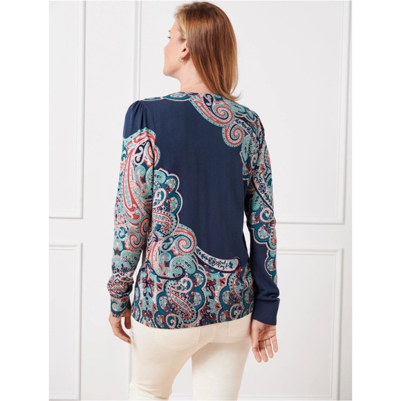 TALBOTS Charming Cardigan - Bright Paisley Size M - Picture 2 of 9
